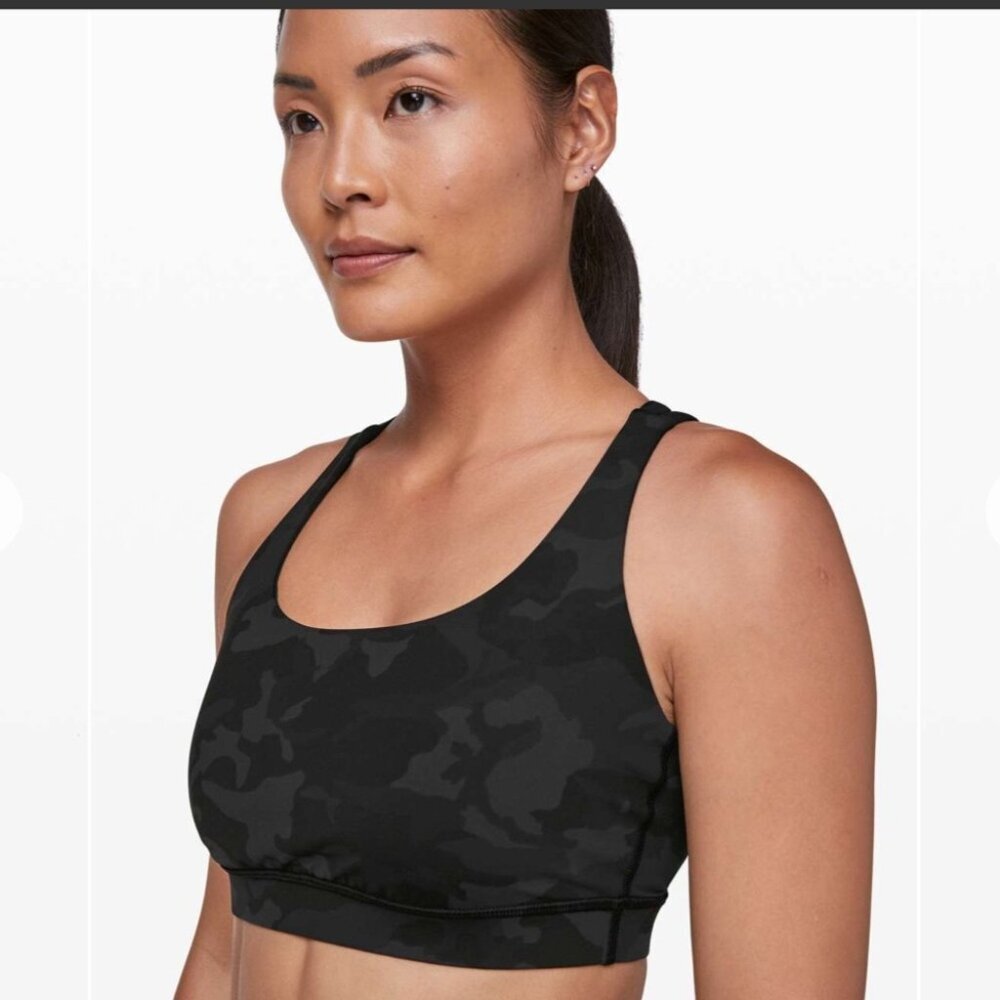 Lululemon Energy Bra Medium Support B-C Cup Grey Black Camo